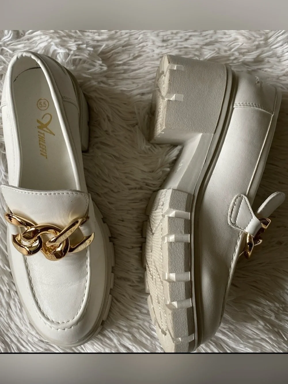 Athlefit White Lug Sole Loafers with Gold Chain Accent - Picture 6 of 7